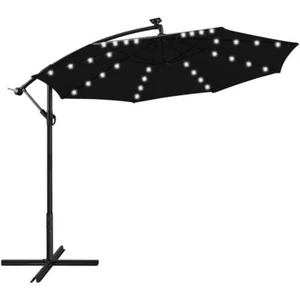 10 FT Solar Offset Umbrella Offset Hanging Cantilever Umbrella w/32 LED Lights - Picture 1 of 20