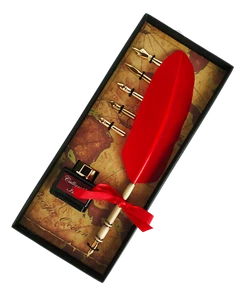 Red Turkey Feder Kalligraphie Federkiel Stift Set-Vintage Stil Dip Stift Geschenkset wi - Bild 1 von 6