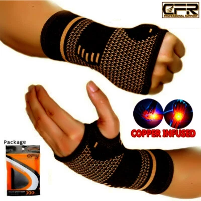 Copper Wrist Hand Brace Support GYM Carpal Tunnel Splint Strap Sprain Arthritis