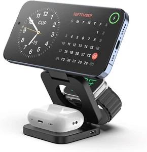 KU XIU 3 in 1 Wireless Charging Station, Foldable Mag-Safe Charger Stand for iP - Picture 1 of 8