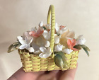 Vintage Miniature flowers in bakset made of sea shells
