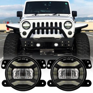 DOT Approved Pair 4" Round LED Fog Lights Bumper With DRL For Jeep Wrangler JK - Picture 1 of 12