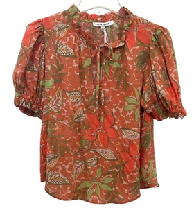 NEW Rose & Olive Burnt Orange Red Front Tie Blouse Size Small NWT - Picture 1 of 4