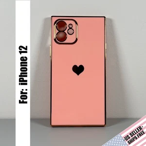 Case designed for iPhone 12: Coral Pink lined with Gold | Gold Heart | Slim Fit - Picture 1 of 11