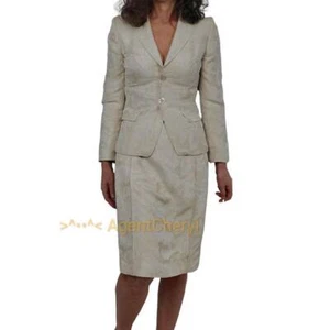 Traje de falda Max Mara para mujer 2 piezas brillante jacquard marfil vintage XS EE. UU. 2-4 - Imagen 1 de 9