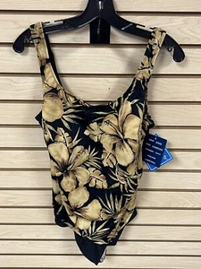NWT Shore Shapes Beige Black Floral One Piece Swimsuit Bathing Suit Size 22 - Picture 1 of 9