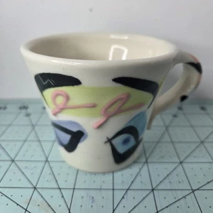Debra Klausner 1980s Style Pottery Mug Pink Blue Abstract - USED - Picture 1 of 6