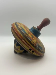 Vintage 1940 Tin Litho Spinning Humming Top - Children Playing Wyandotte Toys 5” - Picture 1 of 7