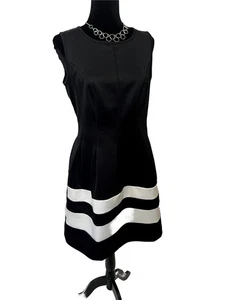 Apt. 9 Vestido de cóctel negro blanco ajustado y acampanado fiesta fecha viaje de negocios mediano - Imagen 1 de 7