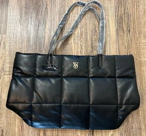 Victoria’s Secret Bag Purse Black Quilted Puffer Tote Large Limited Edition NWT - Picture 1 of 9