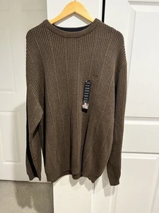 Chaps Ralph Lauren Sweater Men's XL Brown Cable Knit Cotton Crew Neck-NWT - Picture 1 of 6