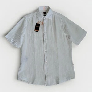 Boss Hugo Boss Men’s Shirt SS Linen White Size Small Casual Top New Lightweight - Picture 1 of 8