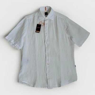 Boss Hugo Boss Men’s Shirt SS Linen White Size Small Casual Top New Lightweight - Image 1 of 4