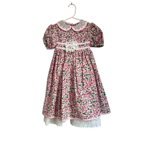 Bonnie Jean Vintage 1990s Pink Floral Lace and Bow Detailing Dress Size 4T - Picture 1 of 11