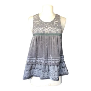 POL Tank Top Gray Tunic Keyhole Round Neck Poly Blend Sleeveless Womens Small - Picture 1 of 11
