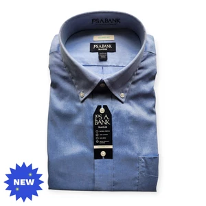 18.5 35 Blue Traveler Dress Shirt Tailored Fit Jos A Bank New Mens Size Cotton - Picture 1 of 24