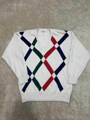 Pringle of Scotland Sweater Mens Medium White Multicolor Pullover Hand Intarsia - Image 1 of 4