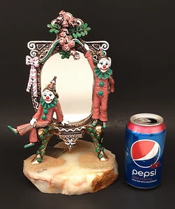 RON LEE Signed 1985 California Studio 2 CLOWNS & MIRROR 11" Painted Sculpture - Picture 1 of 17