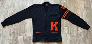 KANDEL ALL NATIONAL 100% VIRGIN WOOL BLACK & ORANGE "K" LETTERMAN'S SWEATER 1956 - Picture 1 of 10