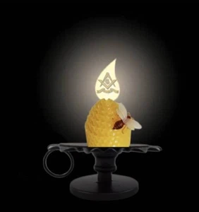 Masonic Wax Bee Beehive Candle Holder Lamp Alter Mantle Desk Table Shelf Symbol - Picture 1 of 4