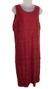 Vestido Nove Marzo Mujer Acanalado Tejido Lino Talla 12 Rojo Óxido En Niveles Midi - Imagen 1 de 10