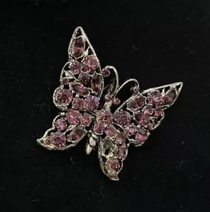 Stunning! Vintage Purple Butterfly Glass Rhinestone Brooch - Picture 1 of 4