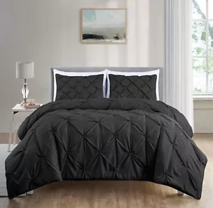 Chezmoi Collection Berlin Black Pinch Pleat Full Comforter Set, 3-Piece (Comf... - Picture 1 of 9