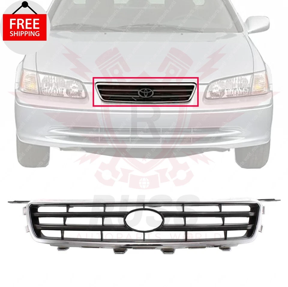 New Front Grille Chrome Shell w/ Black Insert Plastic For 2000-2001 Toyota Camry Foto 1 de 4