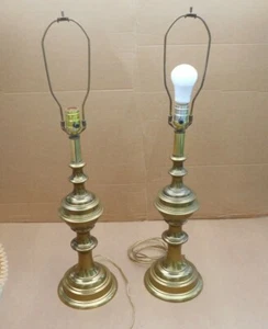 Mid Century Cast Brass Table lamps 30" Pair - Picture 1 of 8