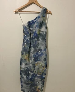 ASOS Womens Dress 8 Blue Floral One Shoulder Cutout Overlay - Picture 1 of 9