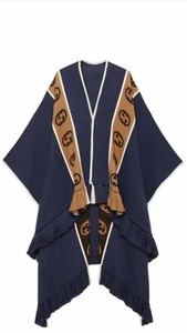 100% Authentic GUCCI Wool Poncho With Interlocking G Stripe In Gray - Picture 1 of 1