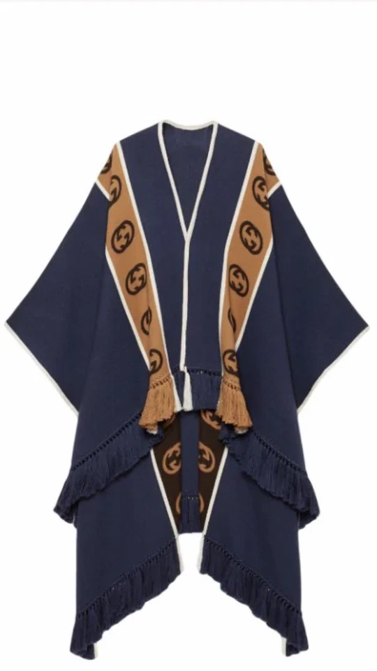 Poncho de lana GUCCI 100 % auténtico con rayas en G entrelazadas en gris Foto 1 de 1