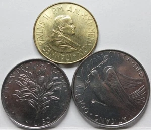 VATICAN ITALY lot 3x 50 100 200 lire 1971 1975 1999 Pope John Paul II. UNC #D13 - Picture 1 of 2