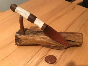 Stein Messer Goldflussklinge mit schönem Holzgriff - Handarbeit aus Mineralien - Bild 1 von 8