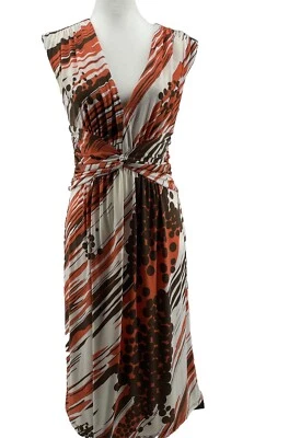 Max And Cleo Dress Women’s Small Faux Wrap Midi Orange Brown Retro 70s Vibes - Image 1 of 4