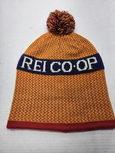 Vintage REI Beanie Blau Orange Grafik Unisex Bommel Wintermütze - Bild 1 von 3