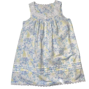 Eileen West Short Nightgown Size M Cotton Lawn Blue Yellow Floral Lace Ribbon - Picture 1 of 8