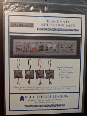 Cross Stitch Blue Ribbon Designs, Black Cats and Flying Bats - Image 1 of 2