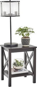 3905 X-Frame Design Side or End Table with Shelf, Black Walnut Wood - Picture 1 of 8