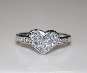 Pretty sterling silver pave set cubic zirconia CZ heart ring sizes J - Picture 1 of 4