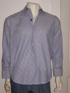 ROBERT GRAHAM MEN'S STRIPED BLUE WHITE LONG SLEEVE SHIRT CUFFLINK SIZE 15 1/2 - Picture 1 of 4