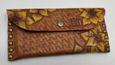 Tooled Leather Sunflower K Snap Wallet 7.5 By 4 Inches - Image 1 of 4