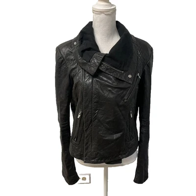 Veda Leather Moto Biker Jacket Womens XL Black Classic Edgy Gorpcore Full Zip - Image 1 of 4