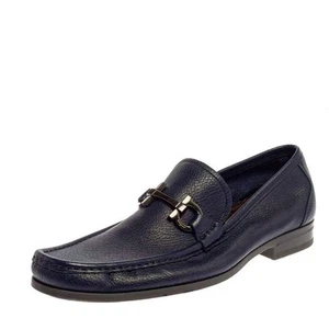 Salvatore Ferragamo 'Grandioso' Gancini Bit Logo Loafers Mens Shoe Sz 12 E Navy - Picture 1 of 15