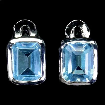 Pendientes de plata de ley 925 octágono topacio azul cielo 10x8 mm joyería gema Foto 1 de 4