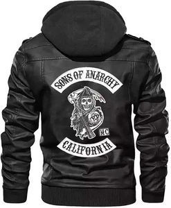 Sons of Anarchy Real Leather Black Hooded Highway Biker Motorcycle Bomber Jacket - Picture 1 of 3