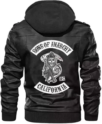 Sons of Anarchy Real Leather Black Hooded Highway Biker Motorcycle Bomber Jacket - Image 1 of 3