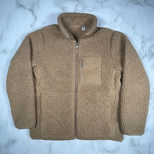 Uniqlo Unisex Boys Girls Fluffy Fleece Jacket Full Zip Tan Brown US Size 9-10 - Picture 1 of 10