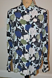 Equipment Femme Silk Blouse in Navy, Olive & Light Blue w Long Sleeves - M - Picture 1 of 2