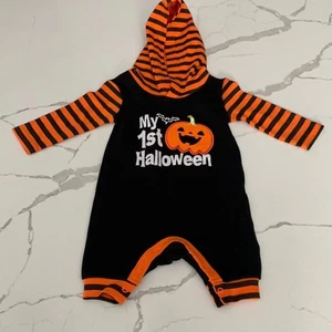 Baby Essentials First Halloween Kleinkind Baby Strampler Hoodie schwarz orange Streifen 3M - Bild 1 von 5